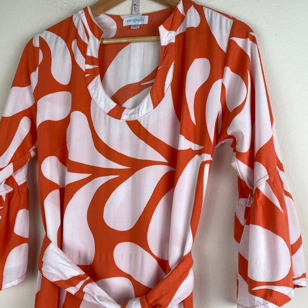 Escapada Coral Floral Belted Maxi Dress M Flutter Sleeve Rayon - Picture 5 of 11